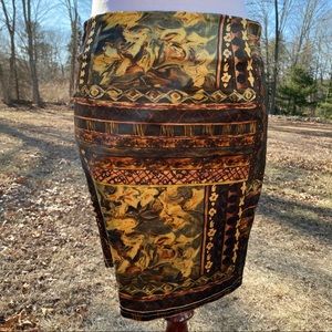OEUVRE NEW SKIRT MINI BROWN GOLD STRETCH PRINT Size 6 NWOT